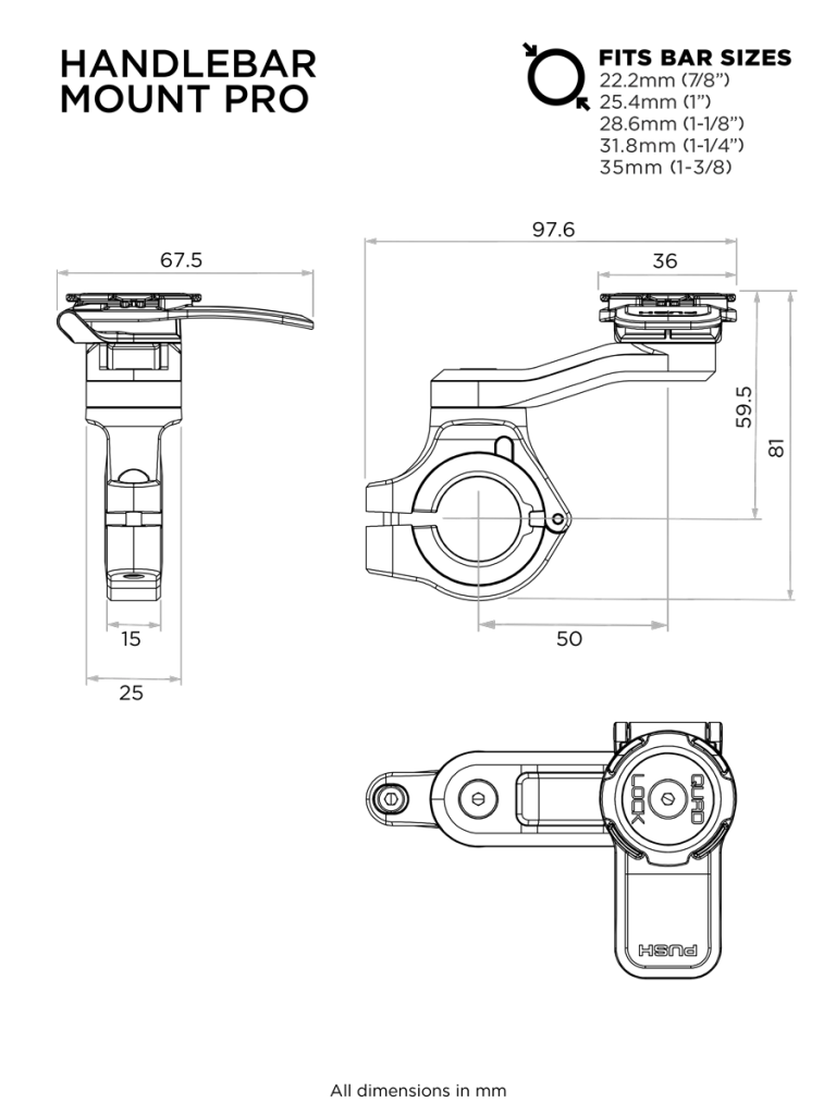 Хромированное крепление на трубчатый руль мотоцикла ПРО Quad Lock® Motorcycle Handlebar Mount PRO Ch