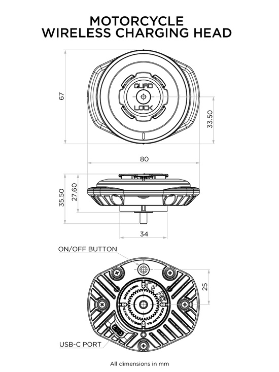 Влагозащищенная беспроводная зарядка c USB, Quad Lock® USB Weatherproof Wireless Charging Head