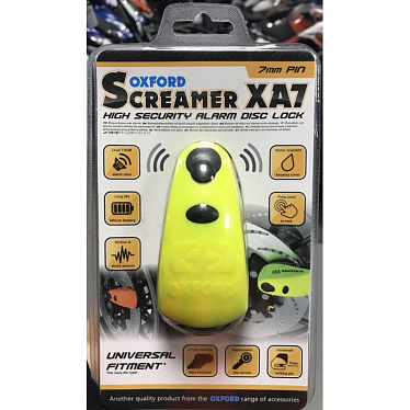 Замок противоугонный на диск с сигнализацией Oxford Screamer XA7 желтый черный