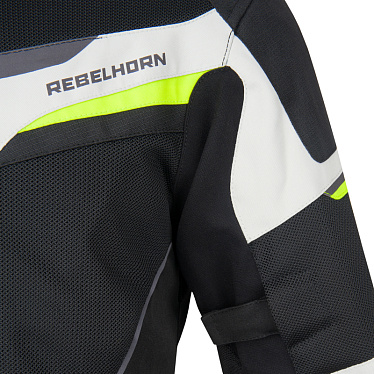 Мотокуртка текстильная Rebelhorn Flux черный/серый/флуо желтый - магазин Motostyles