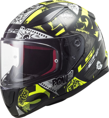 Мотошлем детский LS2 FF353 Rapid Mini Vignette чёрный жёлтый - магазин Motostyles
