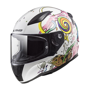 Мотошлем детский LS2 FF353J Rapid Mini Crazy Pop белый розовый - магазин Motostyles